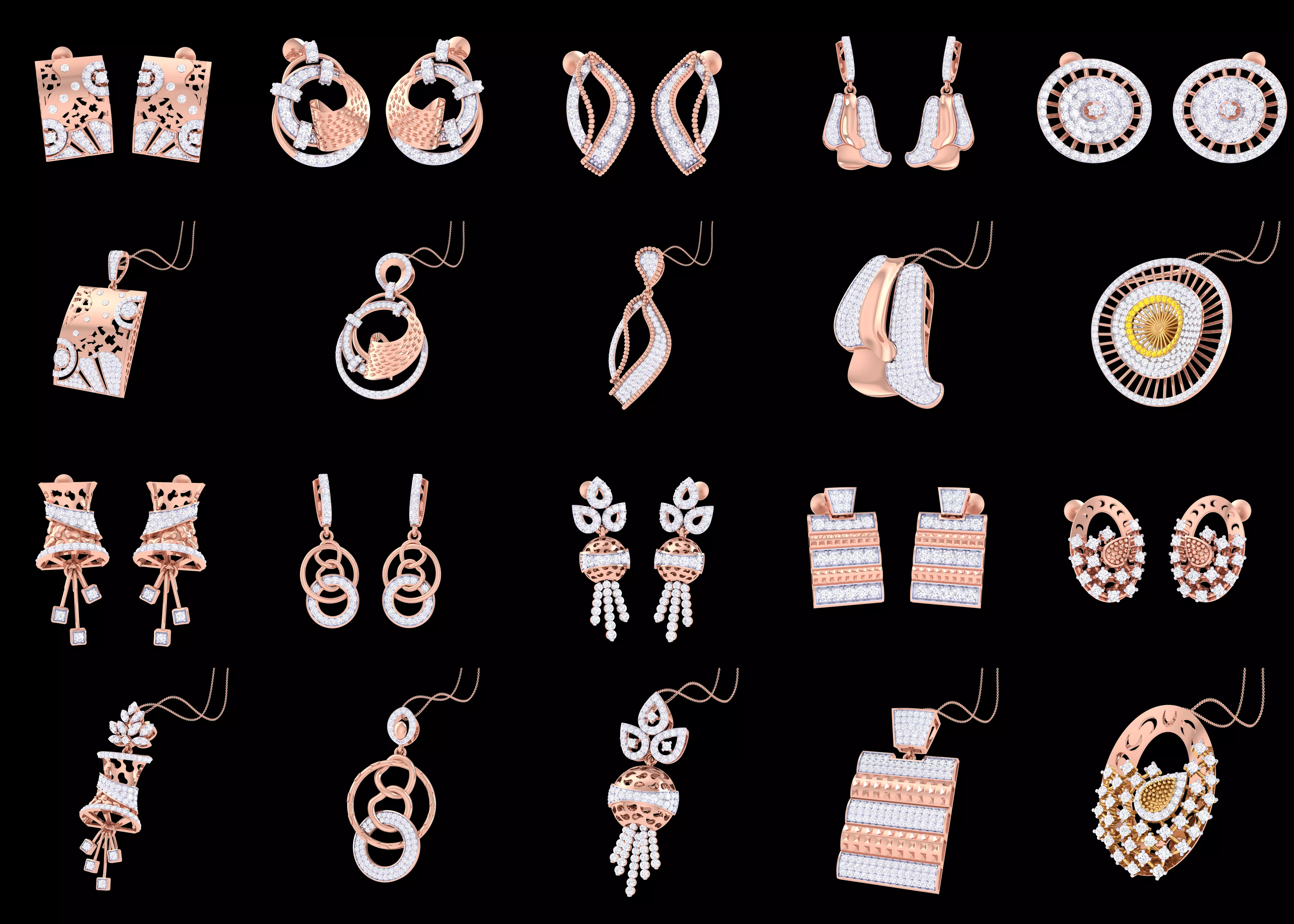 10 Luxury Pendant Earring Set CAD Pack STL 3DM Jewelry Models 3D print model
