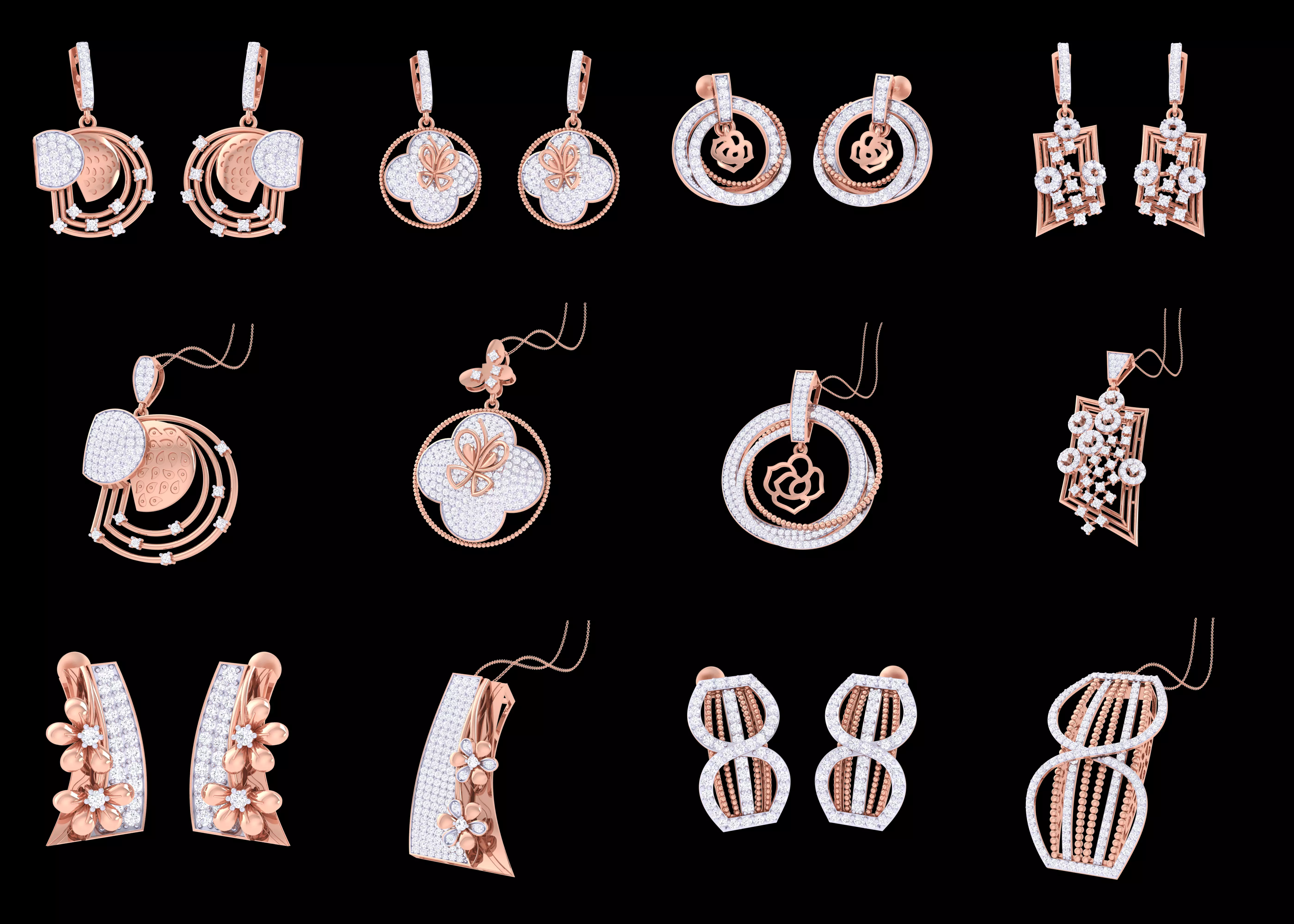 3 Pendant Earring Set CAD Pack STL 3DM Jewelry Models Bundle 3D print model