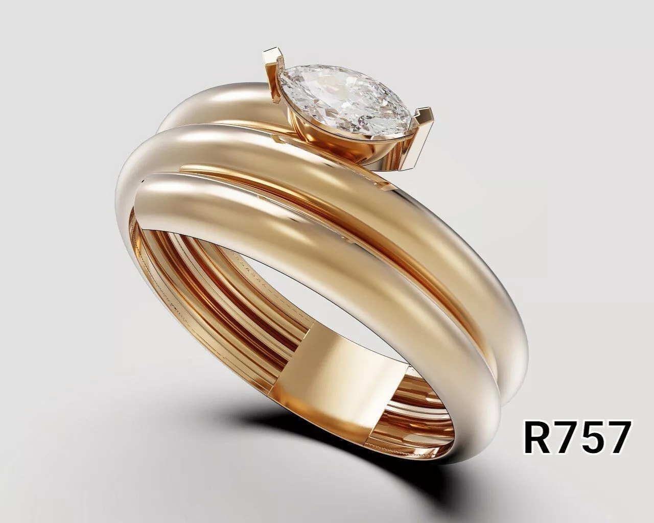 Modern Triple Band Marquise Solitaire Ring 3D print model