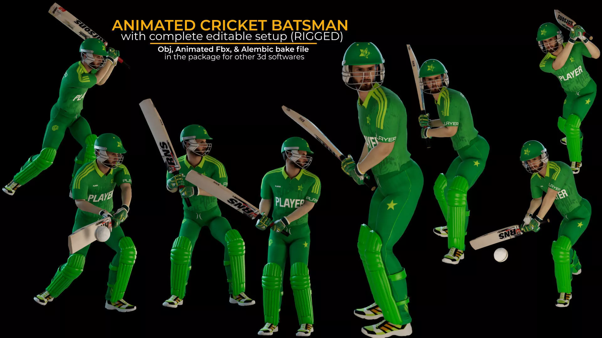 Cricket Batsman Animated Cover Drive 3D model