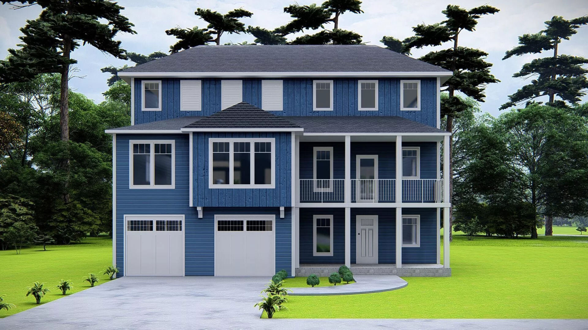 Modern Three Story House with Double Garage Contemporary Family 3D model
