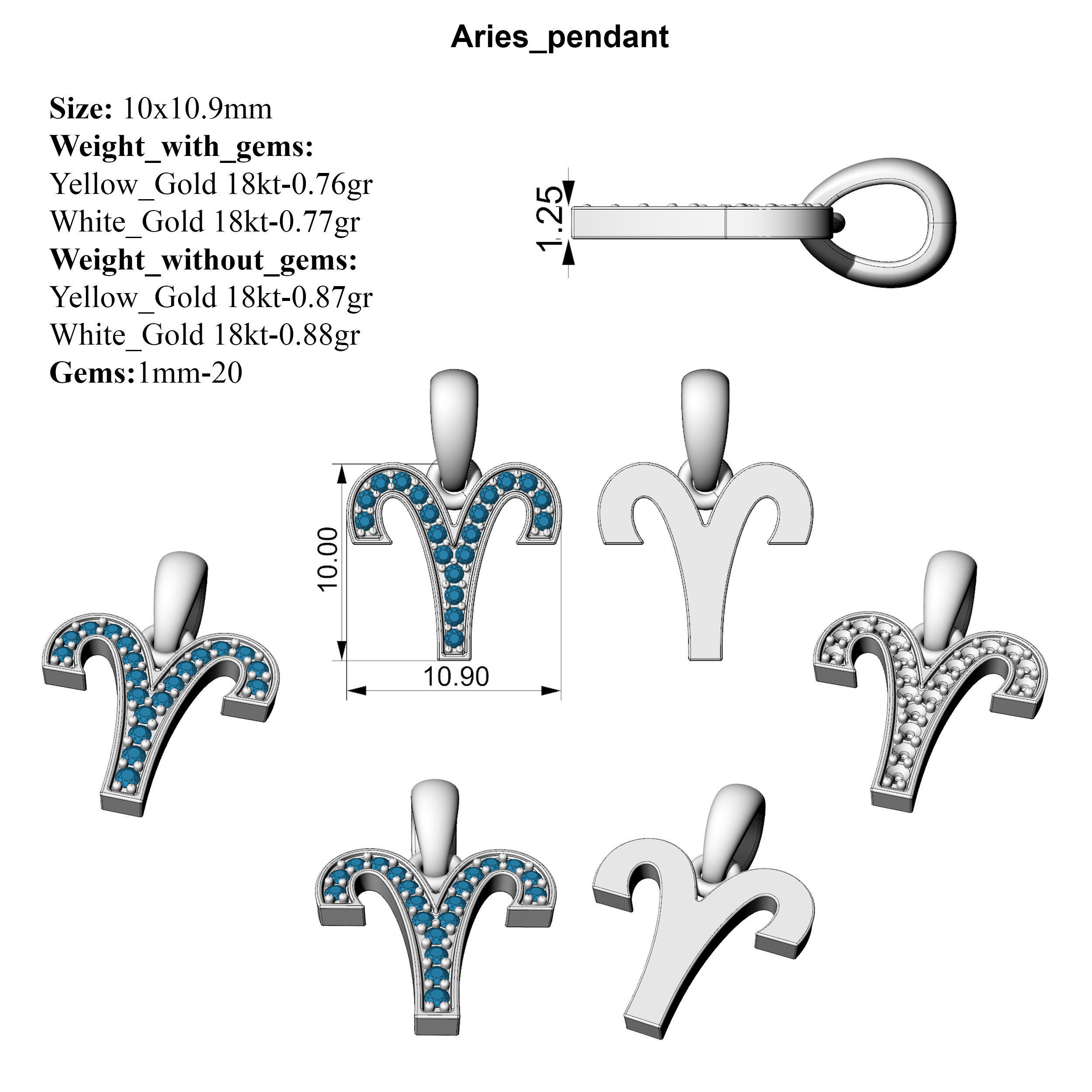 Aries pendant 3D print model_4