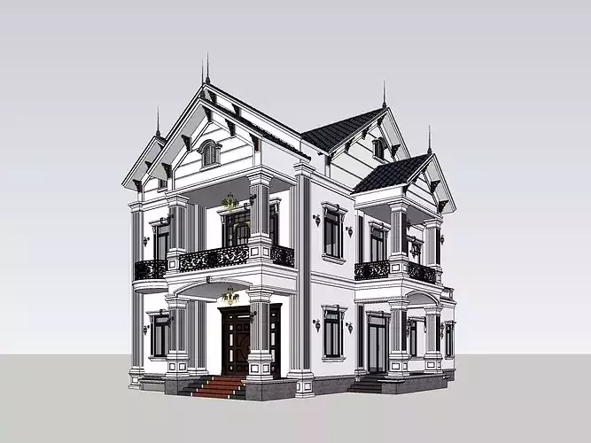 Neoclassical Villa Exterior with Thai Roof  Real-World Scale 3D model 2