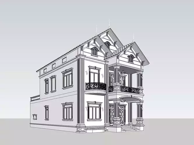Neoclassical Villa Exterior with Thai Roof  Real-World Scale 3D model 7