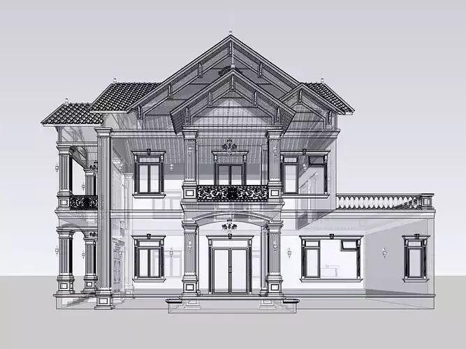 Neoclassical Villa Exterior with Thai Roof  Real-World Scale 3D model 6