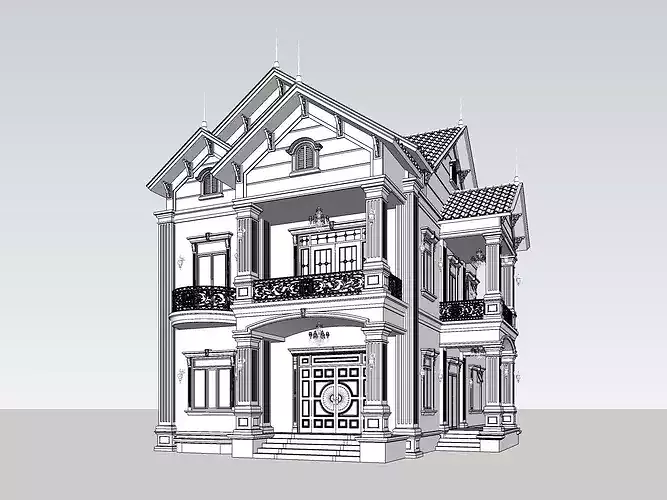 Neoclassical Villa Exterior with Thai Roof  Real-World Scale 3D model 5