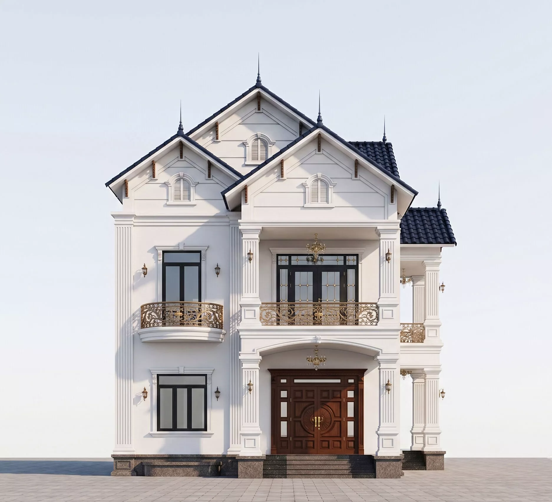 Free Two-Story Neoclassical Villa Exterior with Thai Roof Free 3D model