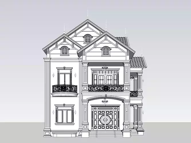 Neoclassical Villa Exterior with Thai Roof  Real-World Scale 3D model 4