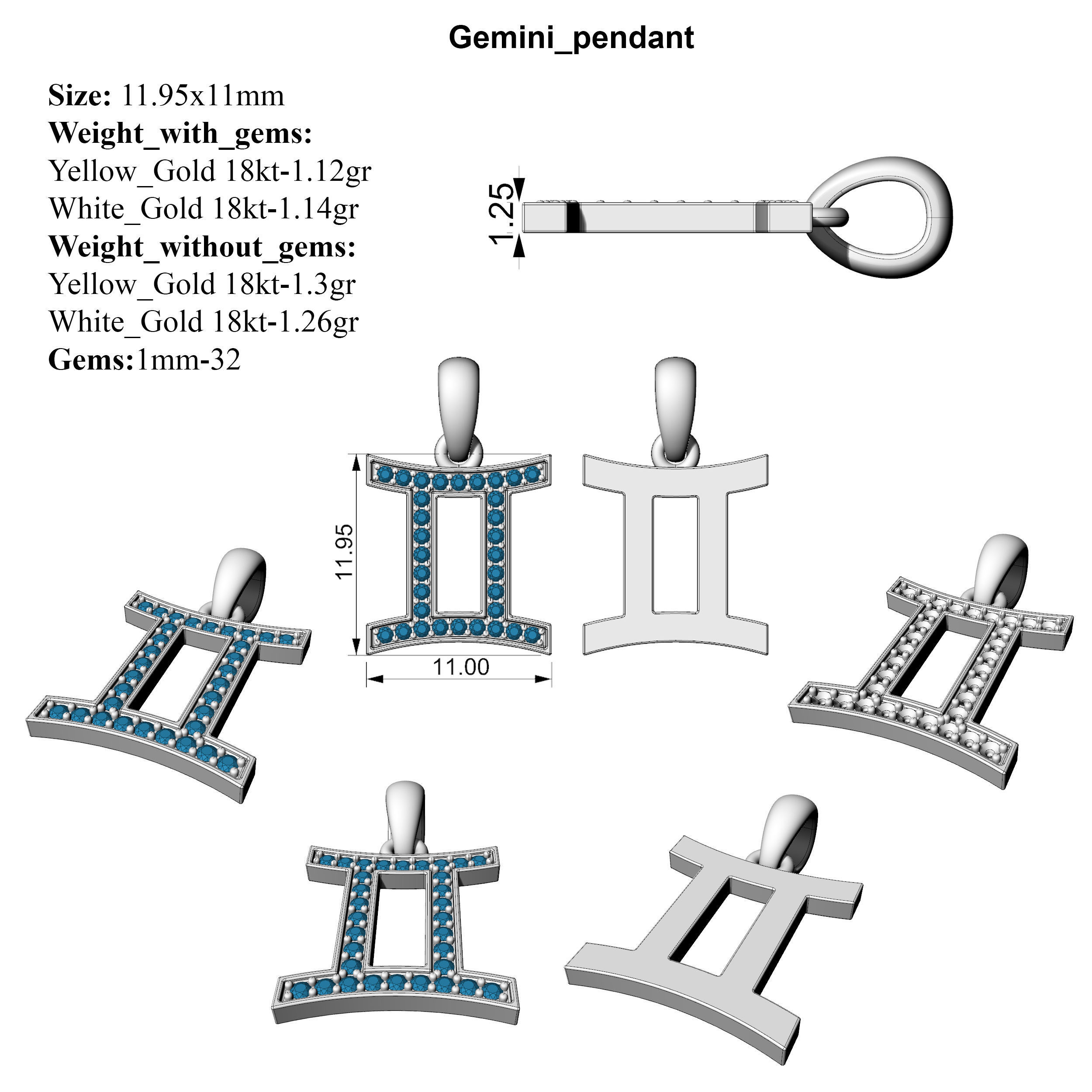Gemini pendant 3D print model_4