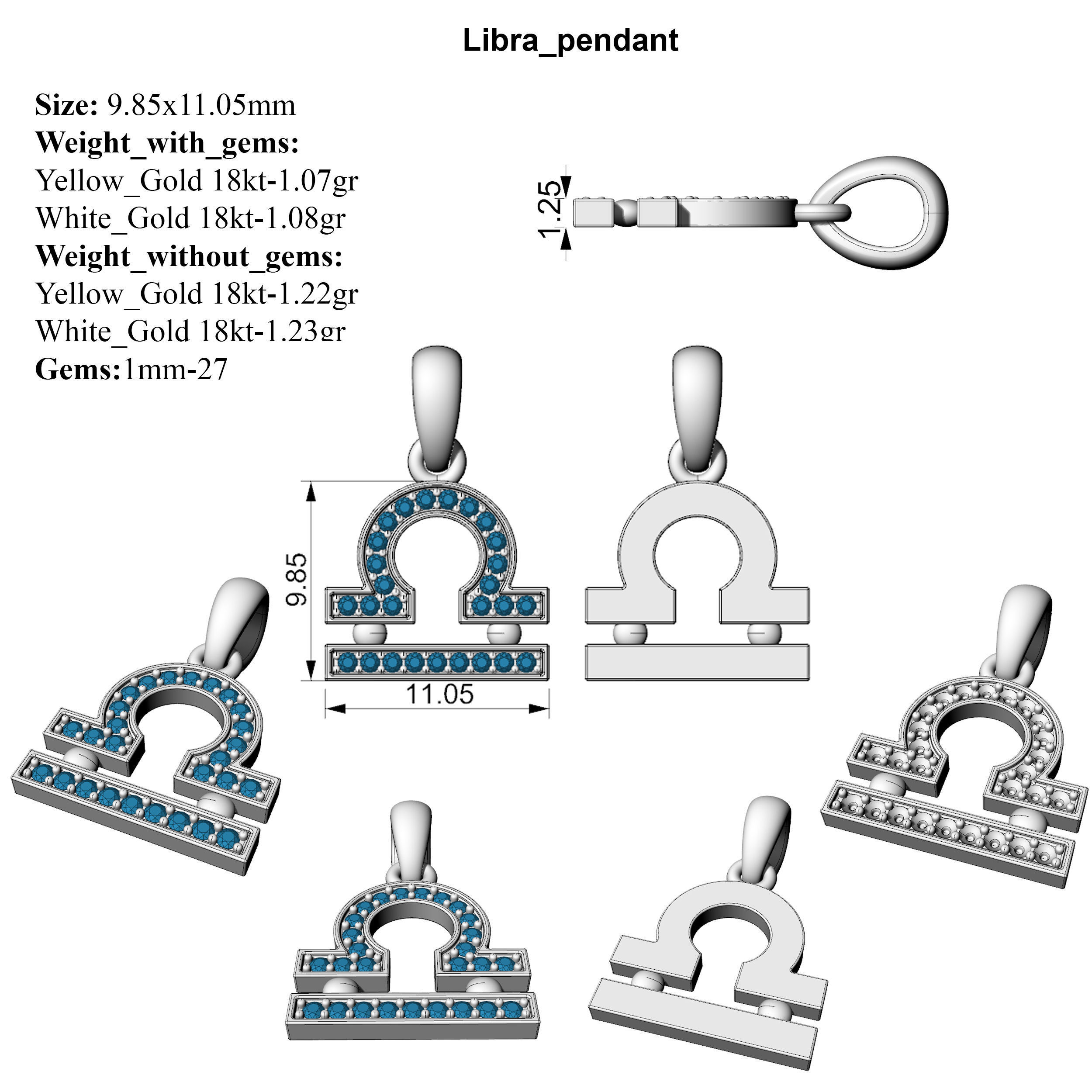Libra pendant 3D print model_4