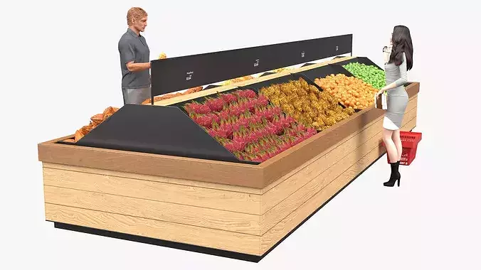 People Near Counter with Fresh Fruits 3D model