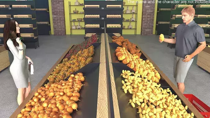 People Near Counter with Fresh Fruits 3D model 3