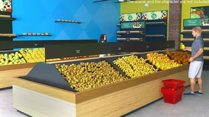 People Near Counter with Fresh Fruits 3D model 2