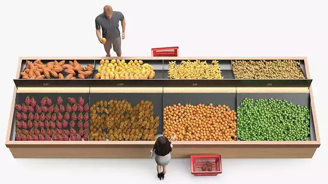 People Near Counter with Fresh Fruits 3D model 5