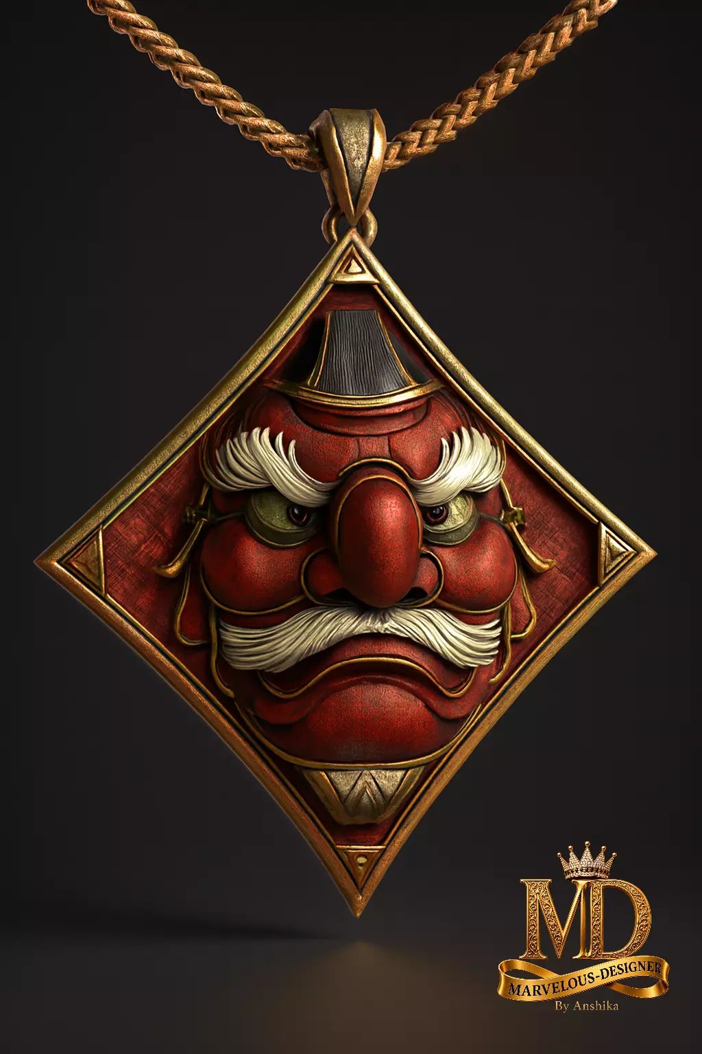 Japanese Tengu Red Mask Pendant 3D print model