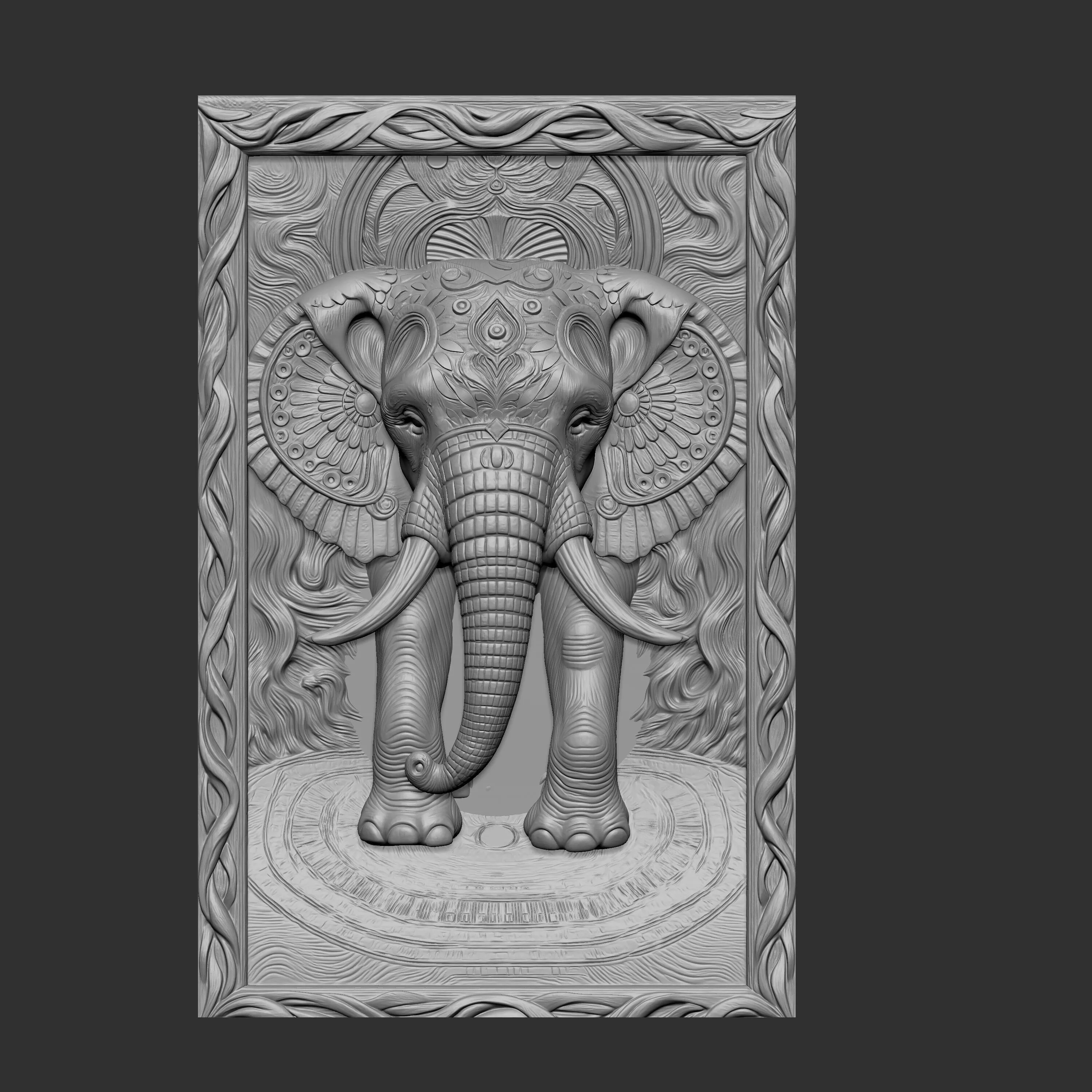 Elephant Head Ornate Relief Model 3D print model