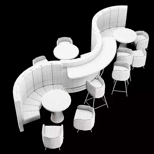 Modern Restaurant Dining Set 3D model 5