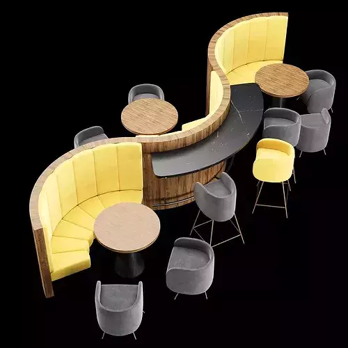 Modern Restaurant Dining Set 3D model 4