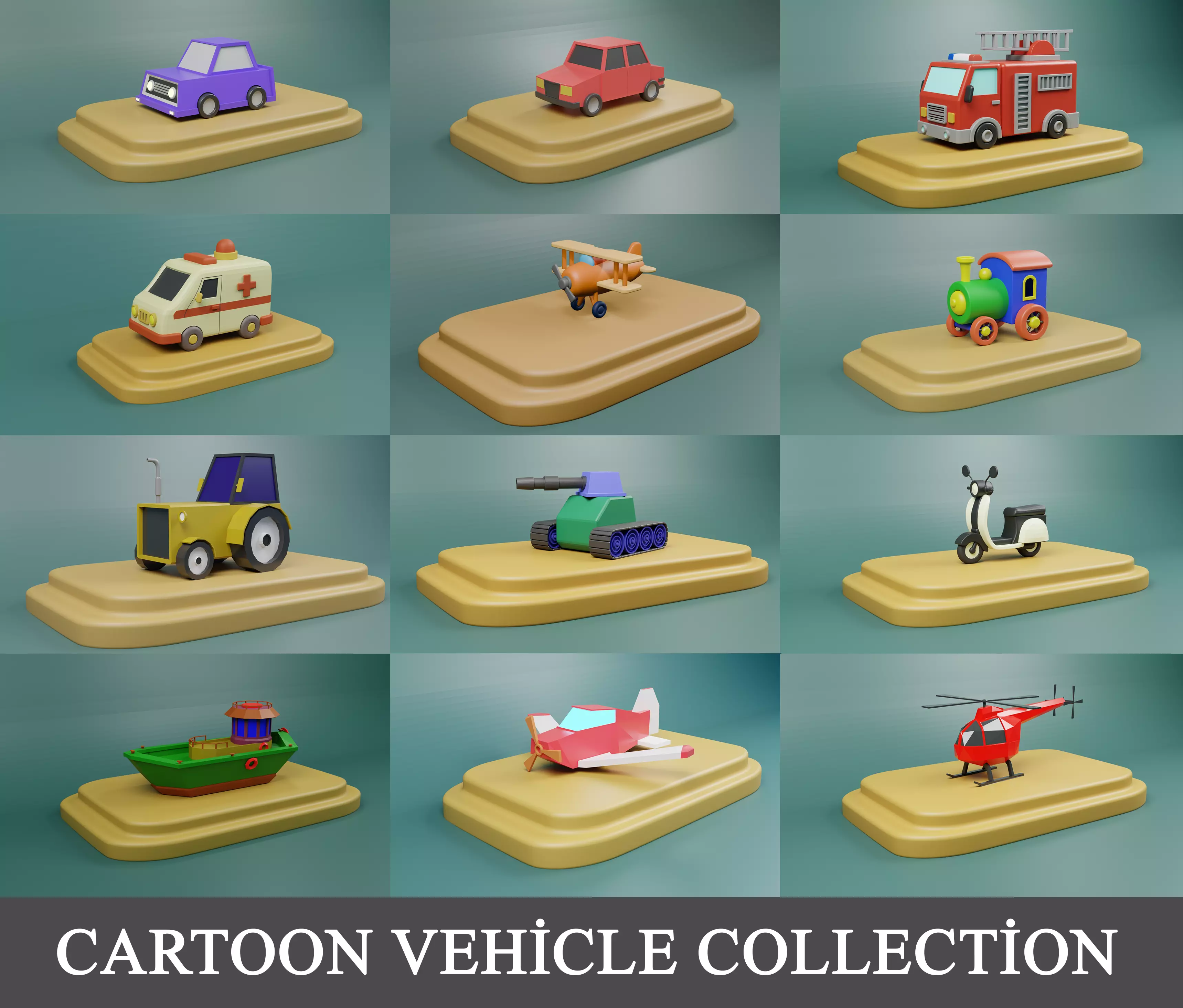 Cartoon Vehicle Collection Low Poly Vehicles Free low-poly 3D model