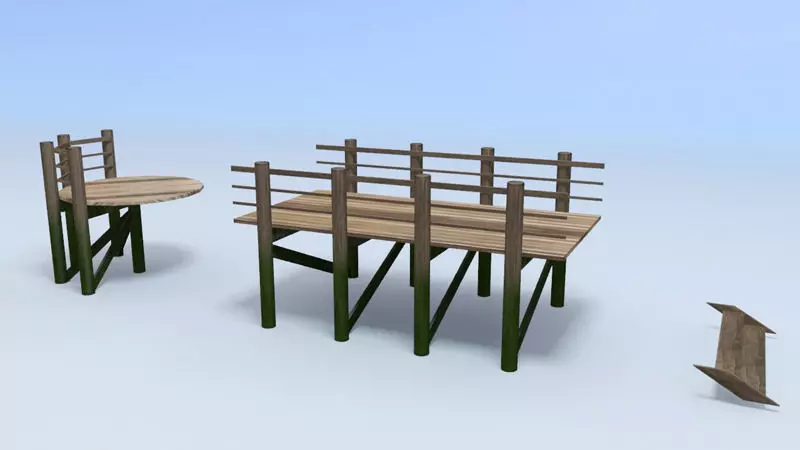 boardwalk wooden bench with arrow Low-poly 3D model_0