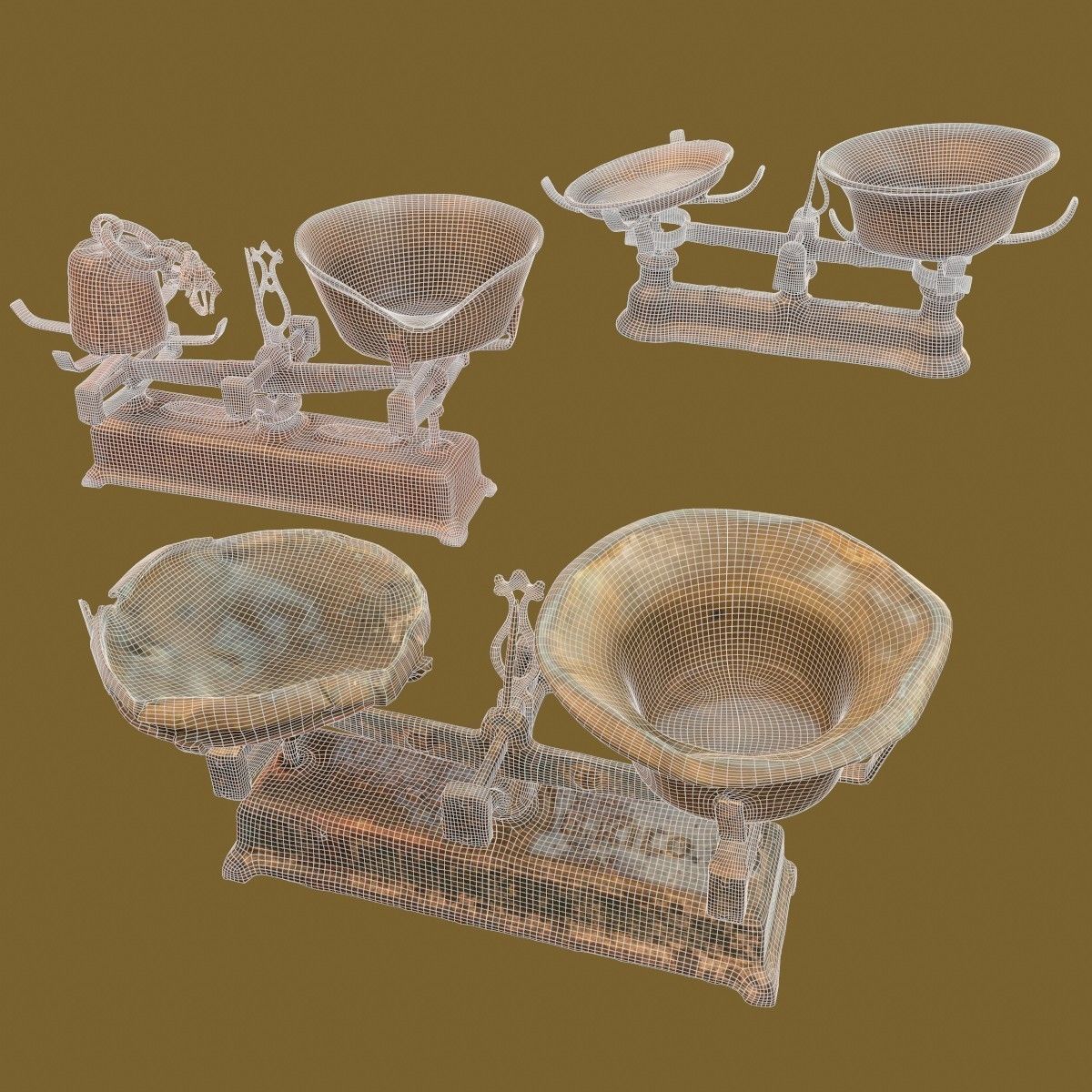 3 Old Rusty Scale Collection Low-poly 3D model_1