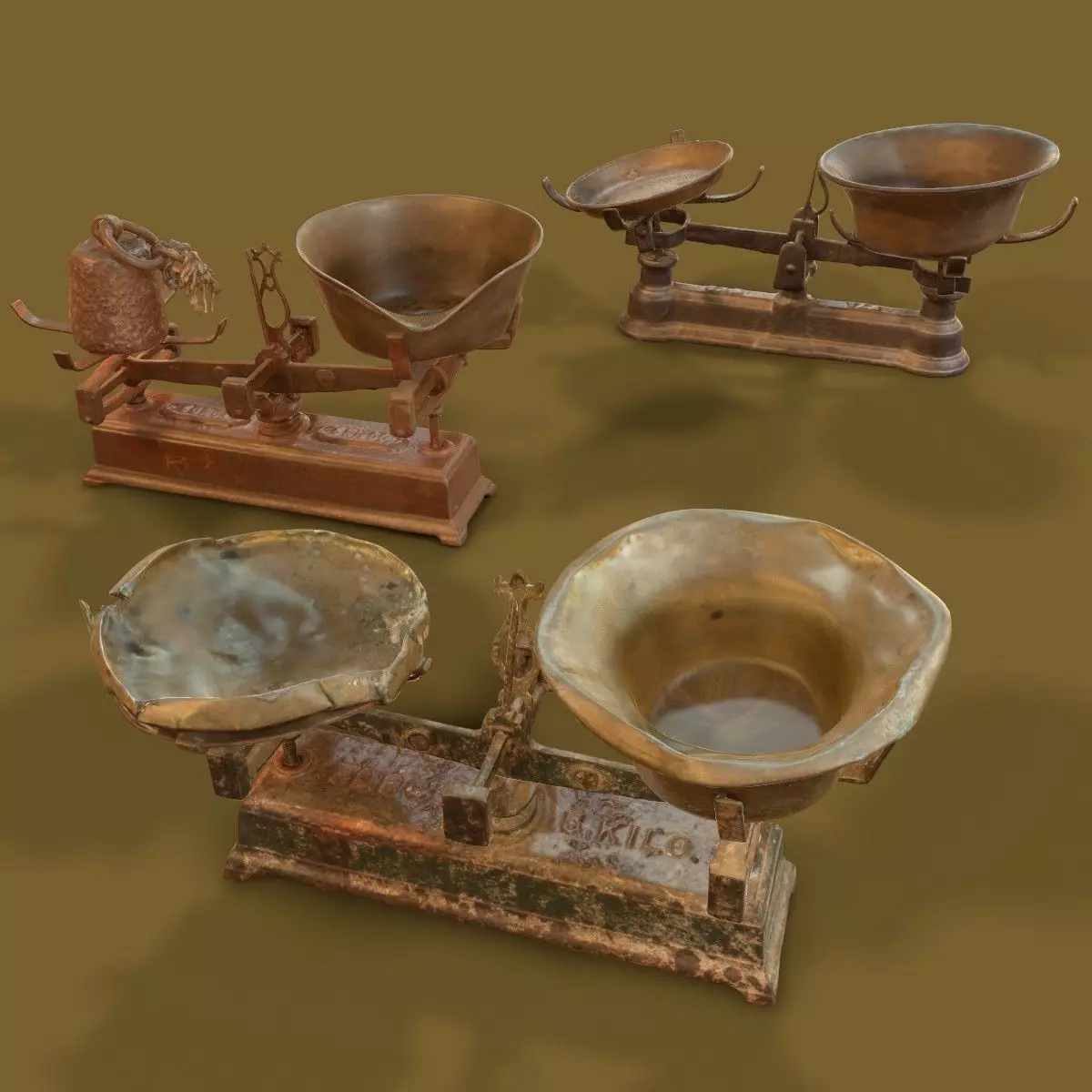 3 Old Rusty Scale Collection Low-poly 3D model_0