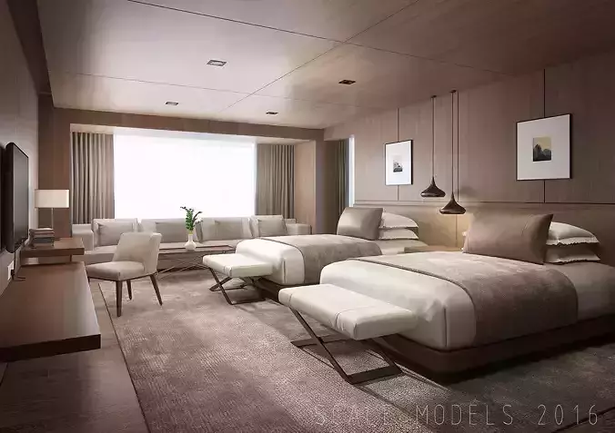 Hotel Guest Room 074 3D model