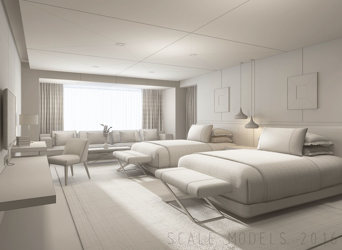 Hotel Guest Room 074 3D model_2