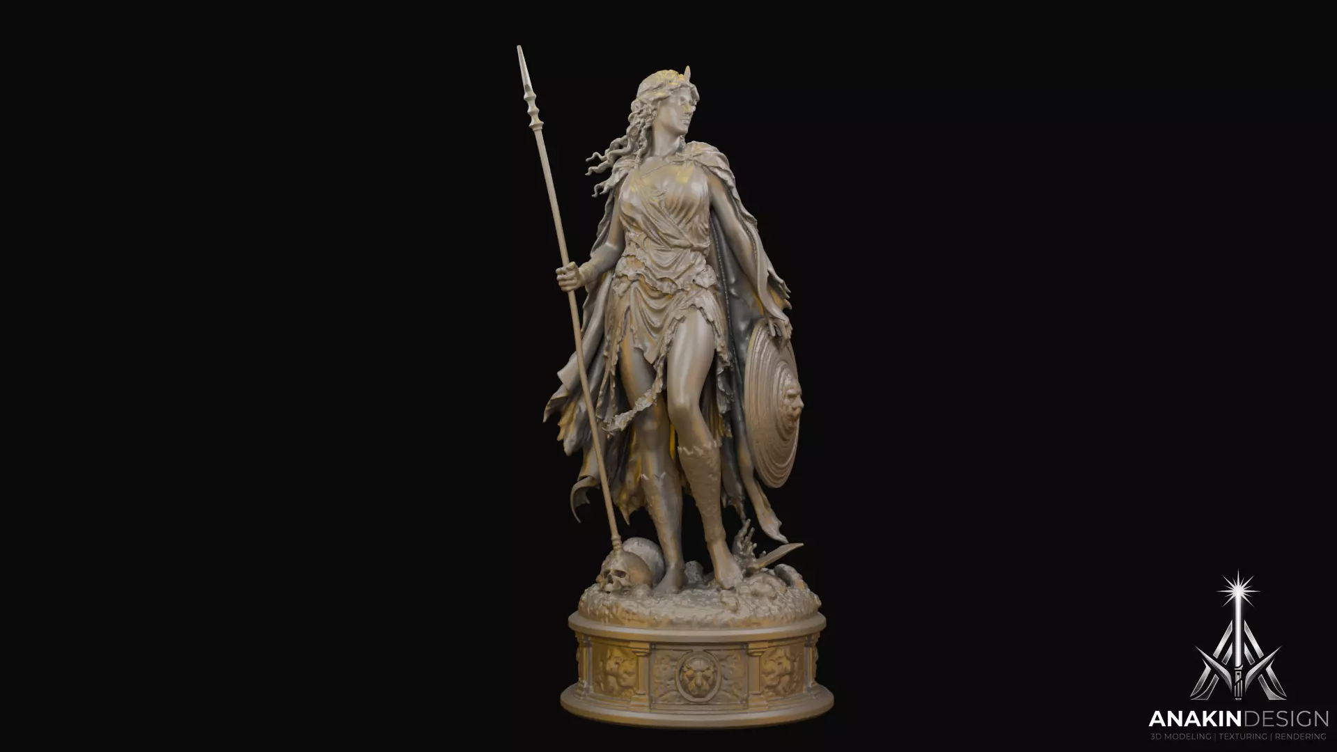 Female Warrior Goddess Statue 3D Print Model 3D print model