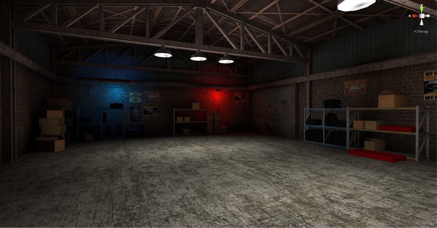 Garage for racing game Low-poly 3D model_0