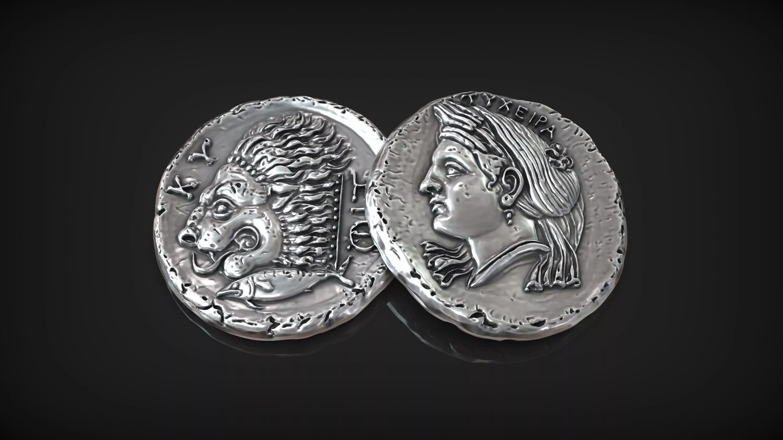 Ancient Kyzikos Lion and Kore Electrum Stater Greek Coin 3D print model