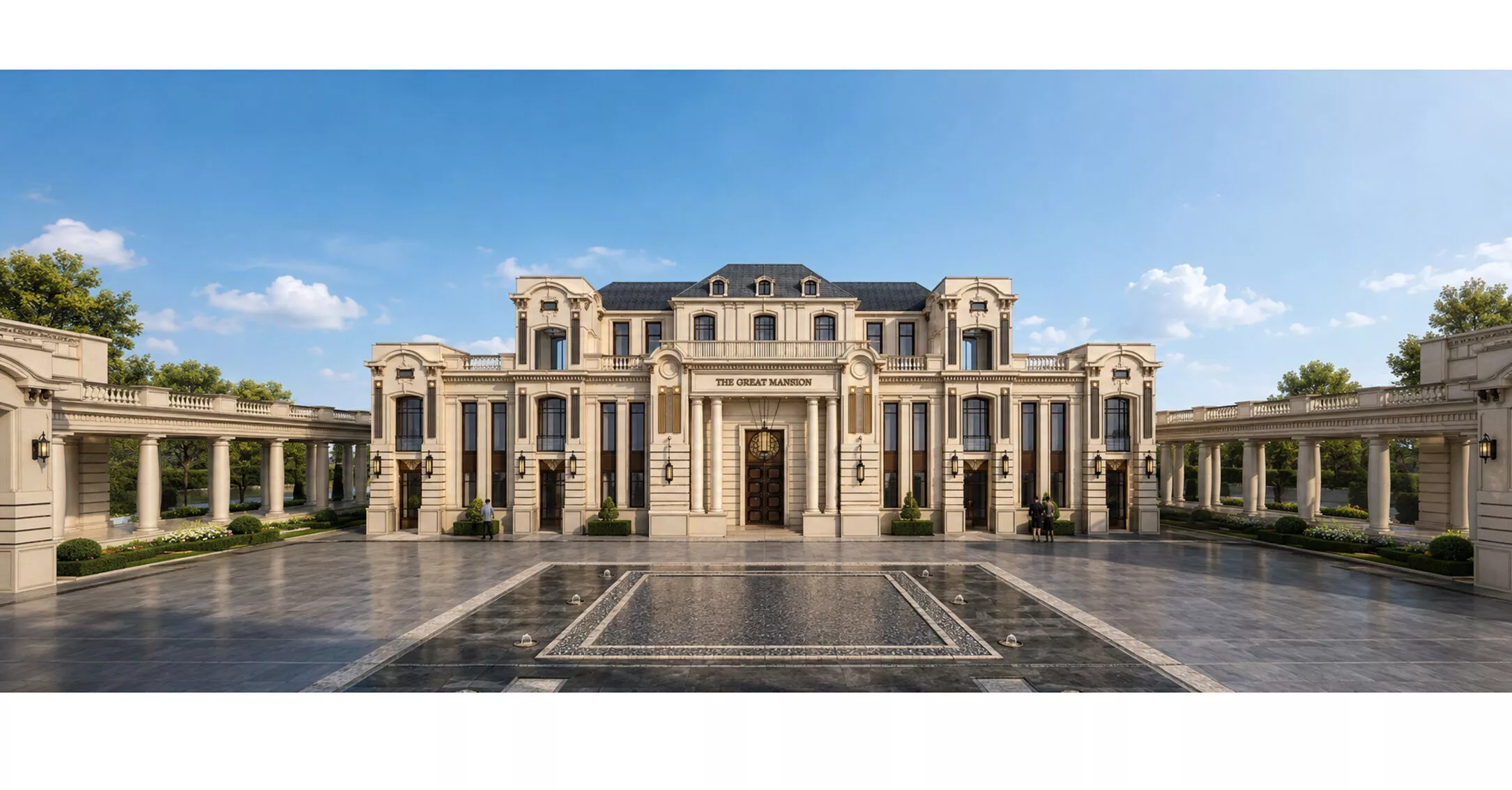 Luxury European Mansion Estate with Courtyard and Colonnades 3D model