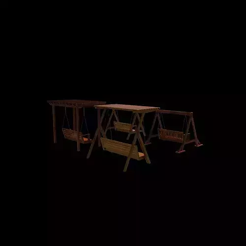 Wooden swing set 3D model 4