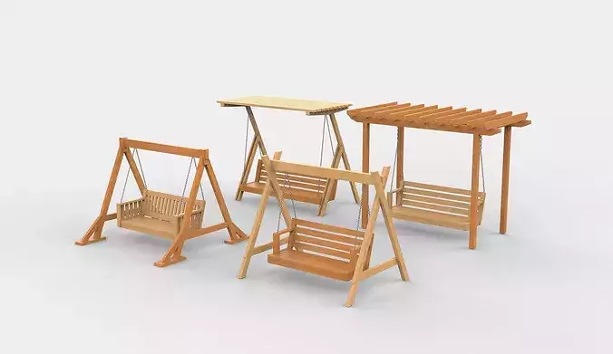 Wooden swing set 3D model 3