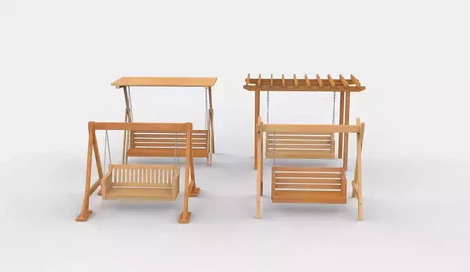 Wooden swing set 3D model 2