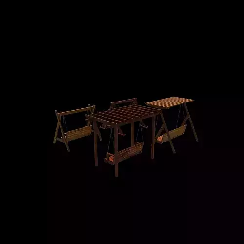 Wooden swing set 3D model 5