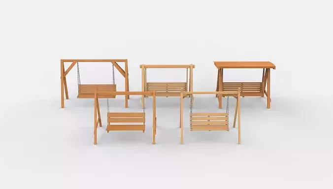Wooden swing set 01 3D model 2