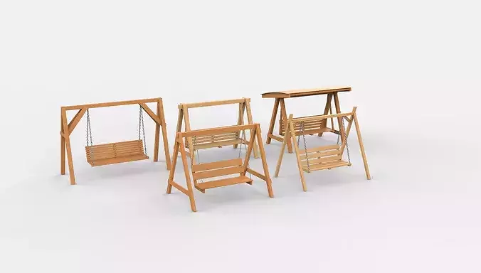 Wooden swing set 01 3D model