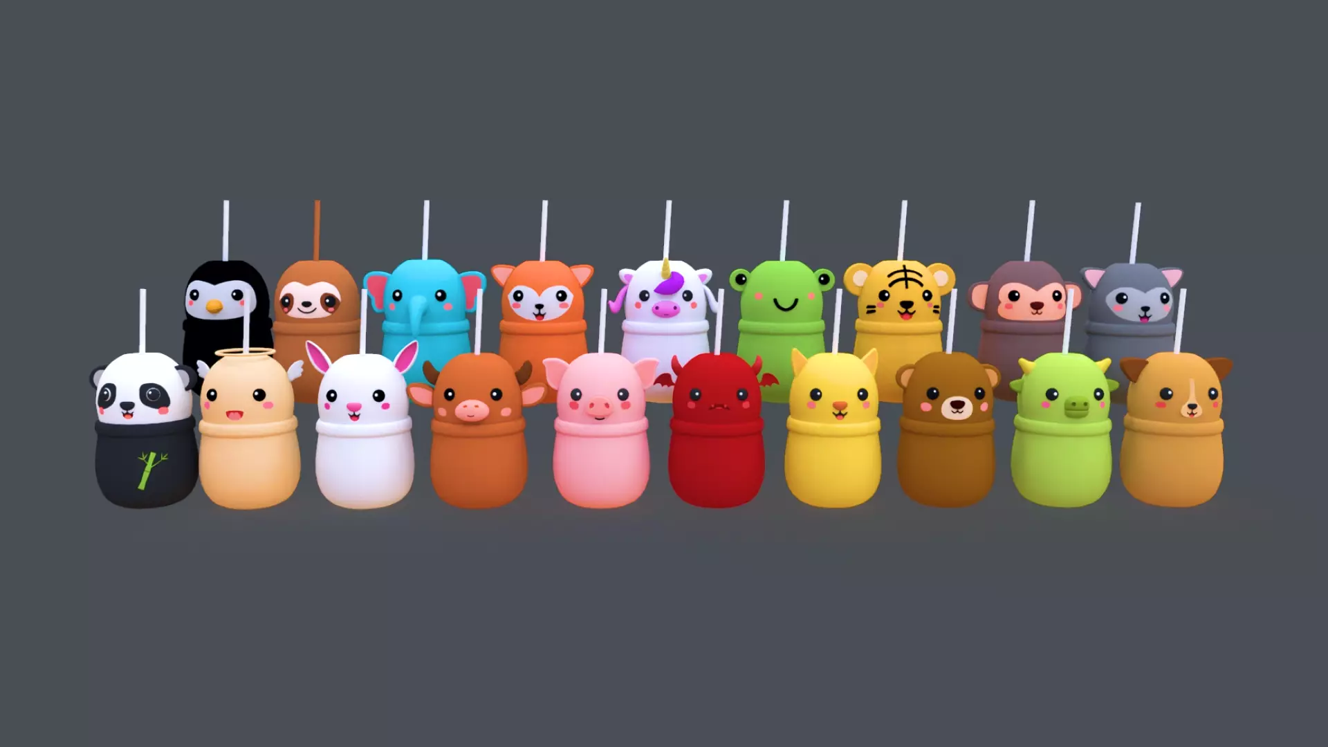 Low-Poly Cute Bubble Tea Pack 02 Low-poly 3D model