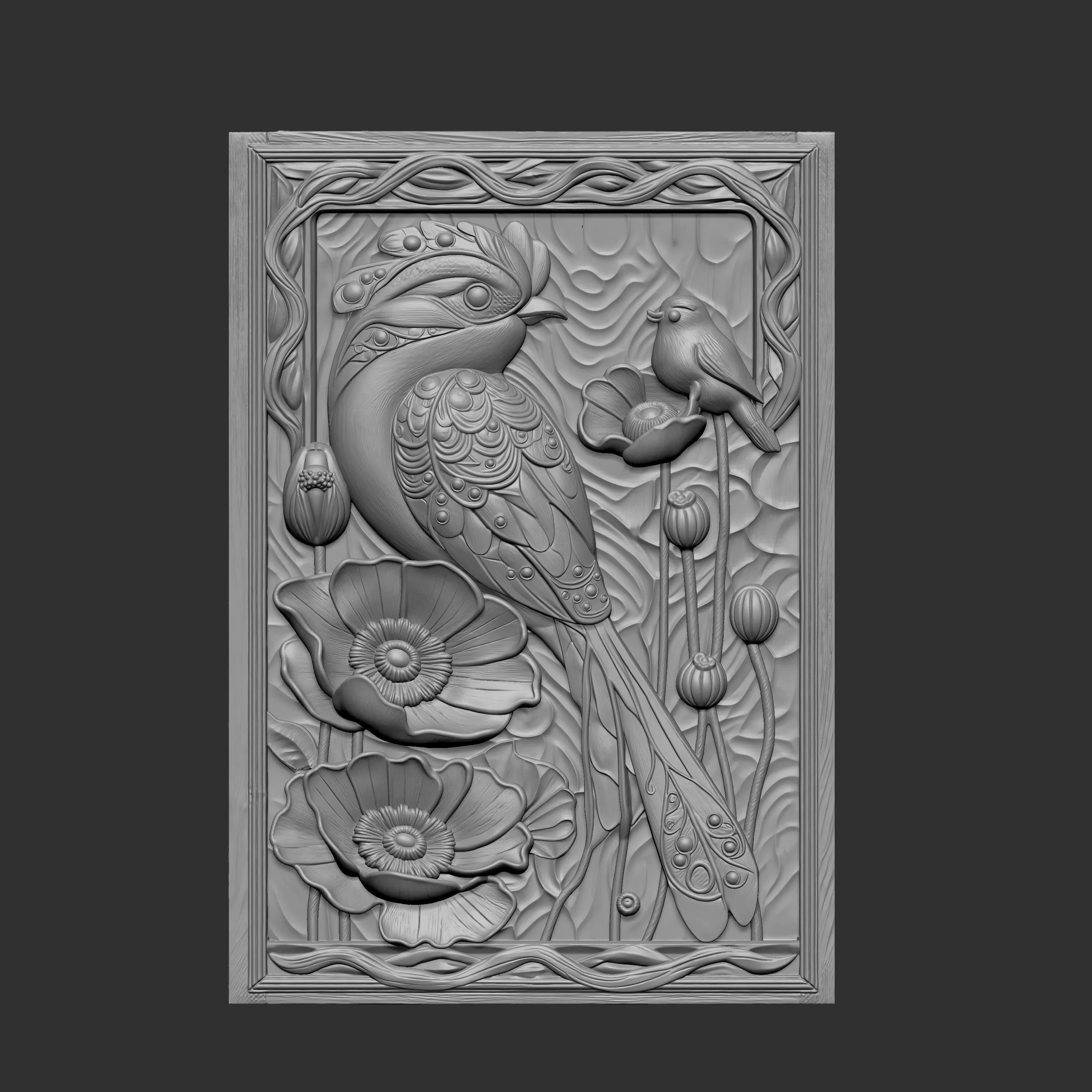 3D digital sculpture of stylized birds 3D print model