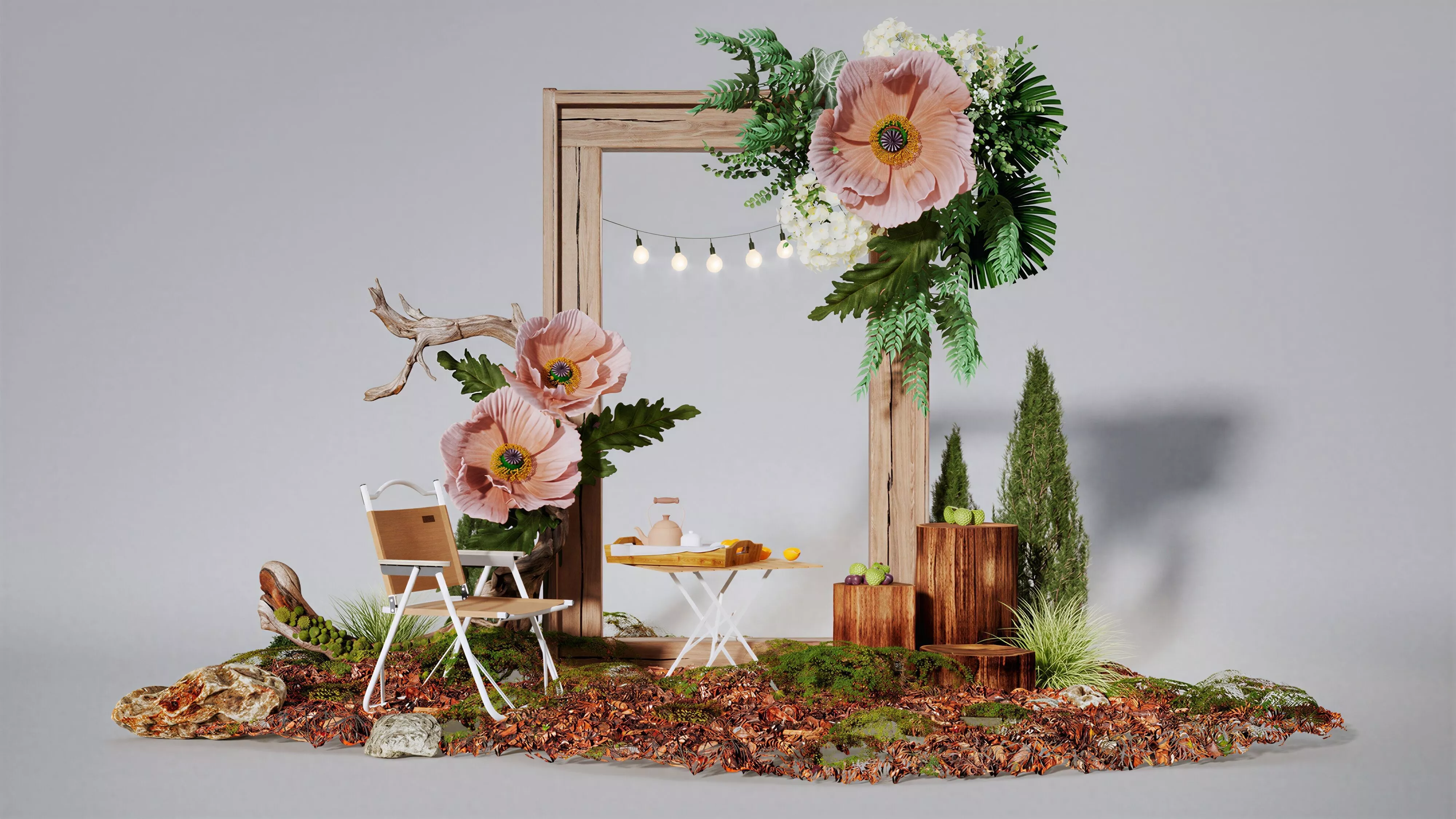 Wild Floral Wood Frame Photo Booth 3D Scene Forest 3D model