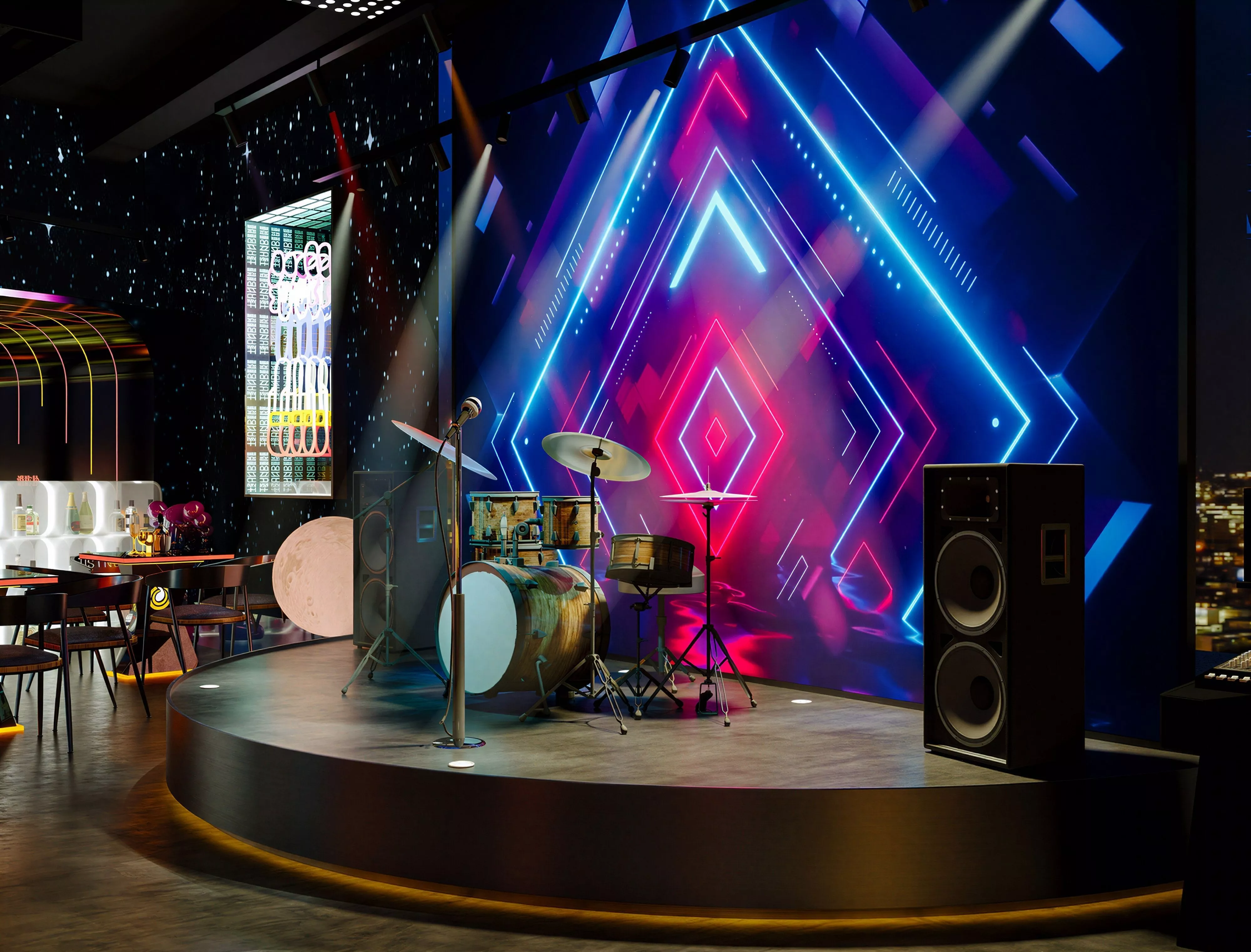 Neon Live Music Bar Interior 3D Full Scene 3D model