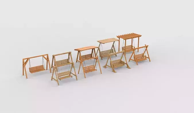 Wooden swing all 3D model