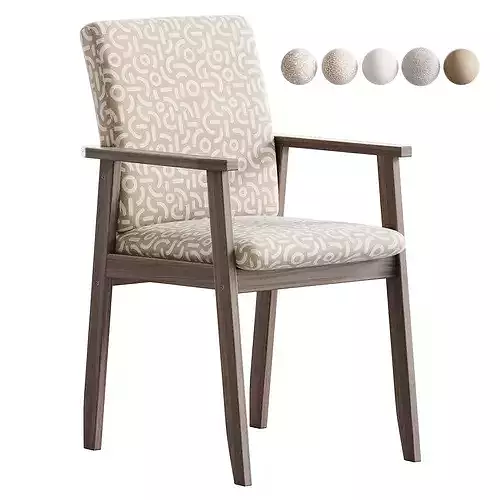 Modern Arm Chair with Upholstered Seat and Wood Arms 3D model