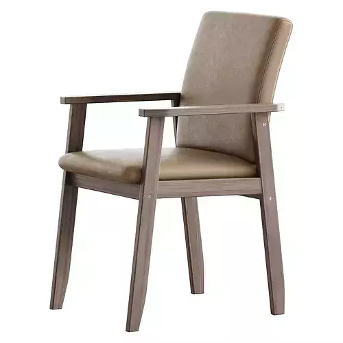 Modern Arm Chair with Upholstered Seat and Wood Arms 3D model 7