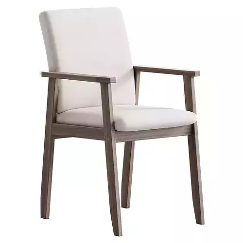 Modern Arm Chair with Upholstered Seat and Wood Arms 3D model 2