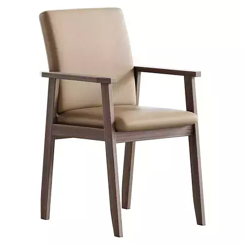 Modern Arm Chair with Upholstered Seat and Wood Arms 3D model 5