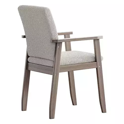 Modern Arm Chair with Upholstered Seat and Wood Arms 3D model 6