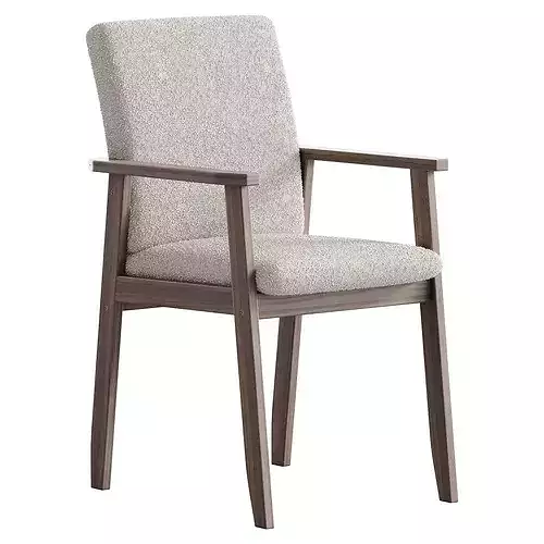 Modern Arm Chair with Upholstered Seat and Wood Arms 3D model 3