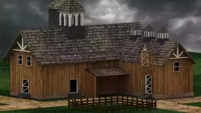 Barn 3d model with wooden roof